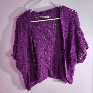 Purple Crochet Short Sleeve Shrug Top